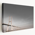 Side view of a stretched canvas depicting Lisbon’s cityscape in muted earth tones, ideal for kitchen wall art.