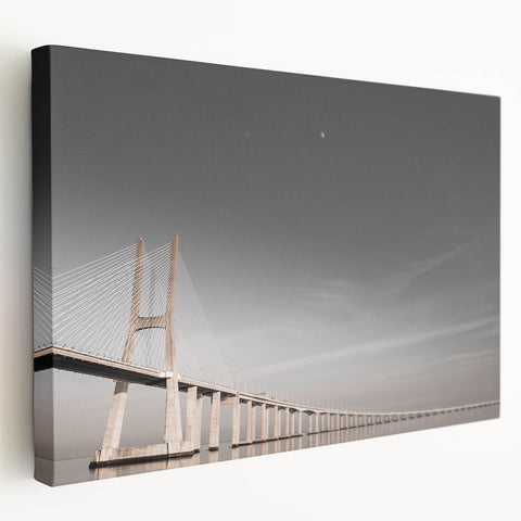 Side view of a stretched canvas depicting Lisbon’s cityscape in muted earth tones, ideal for kitchen wall art.