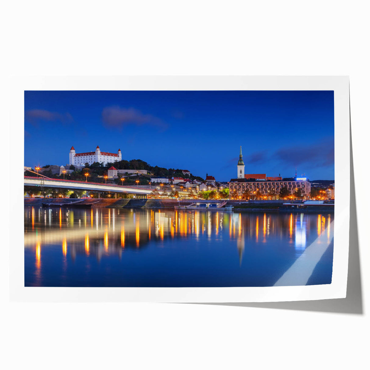 Rolled print of a European scenery in Slovakia, featuring soft floral elements and muted colors.