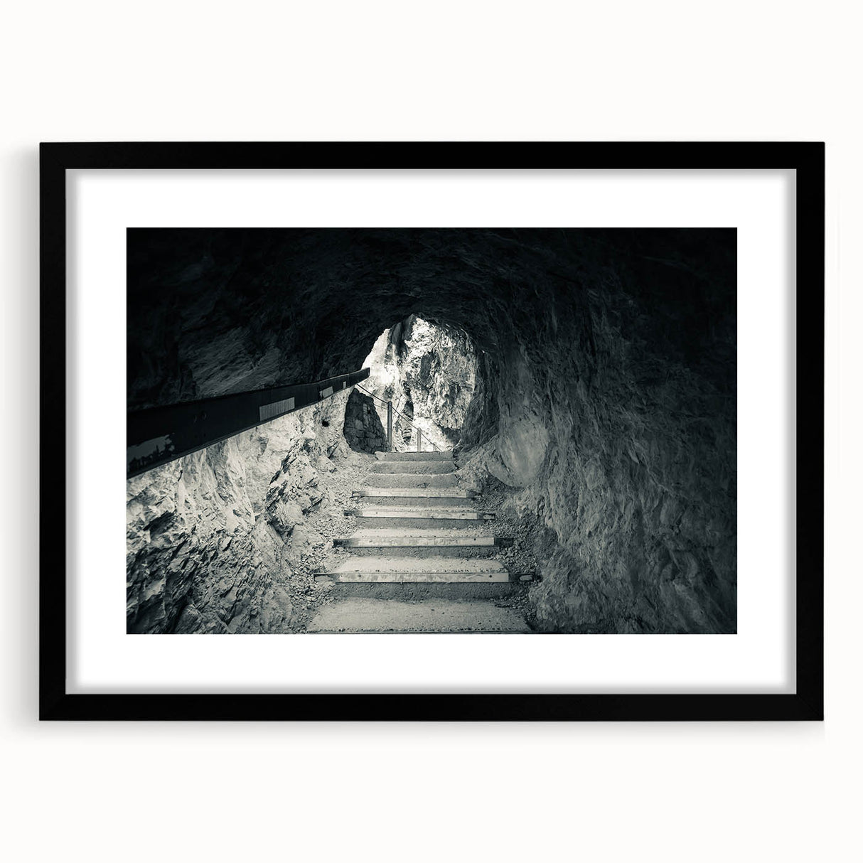 Extra large abstract art print depicting a colorful, textured Slovenian landscape on a framed black mat.