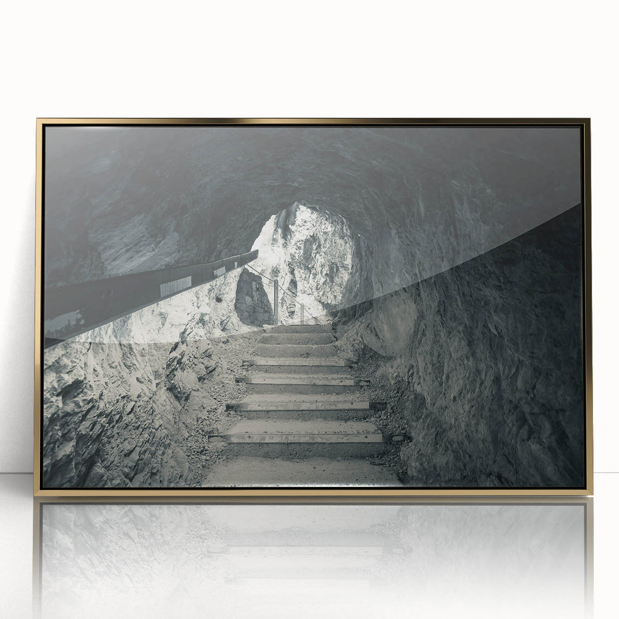 Mid-century modernist art depicting a Slovenian landscape in muted earth tones on a framed acrylic print.
