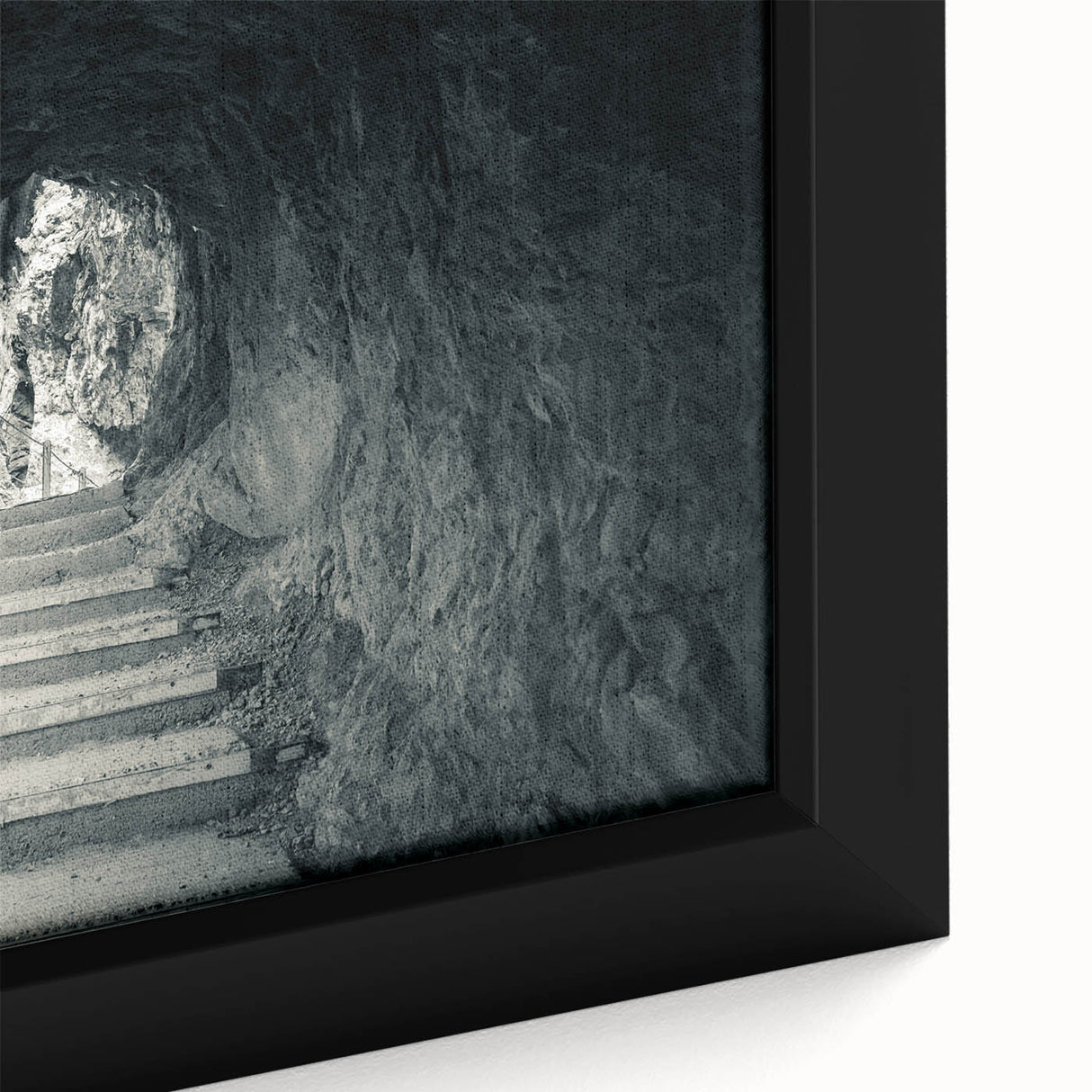 Extra large framed canvas of a textured Slovenian landscape in black with colorful art details, ideal for living room decor.