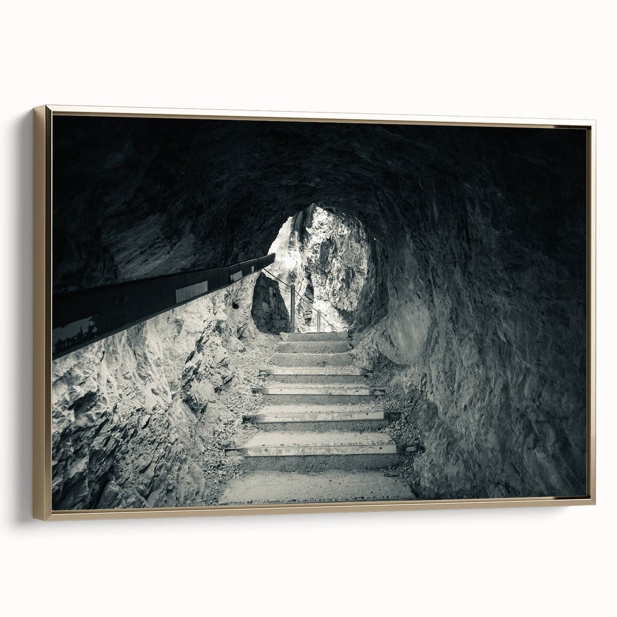 Landscape art painting of a Slovenian scenery on a framed canvas, featuring colorful art with black accents.