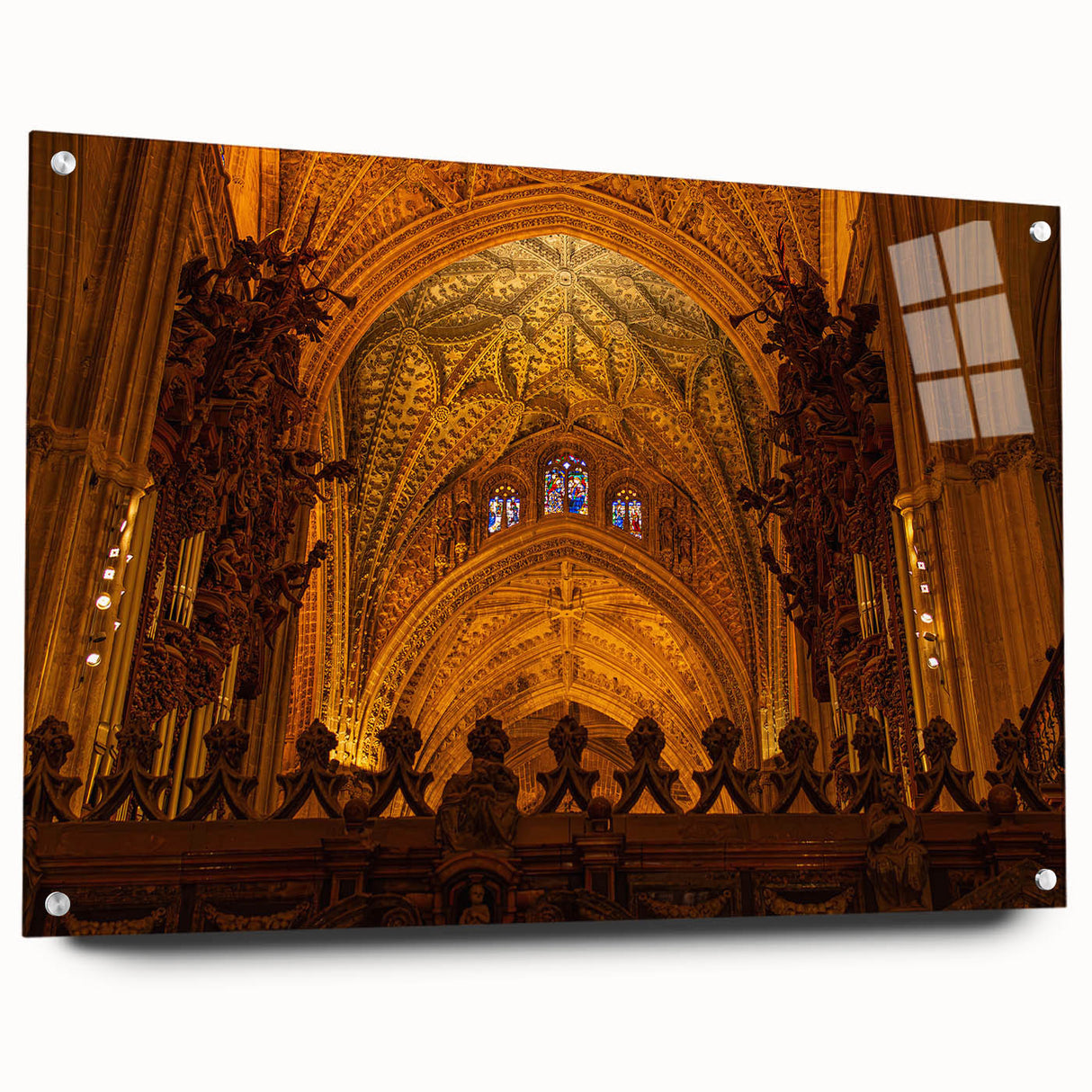 Acrylic glass print of Andalucia, Spain scenery in muted earth tones, ideal for dining room decor.