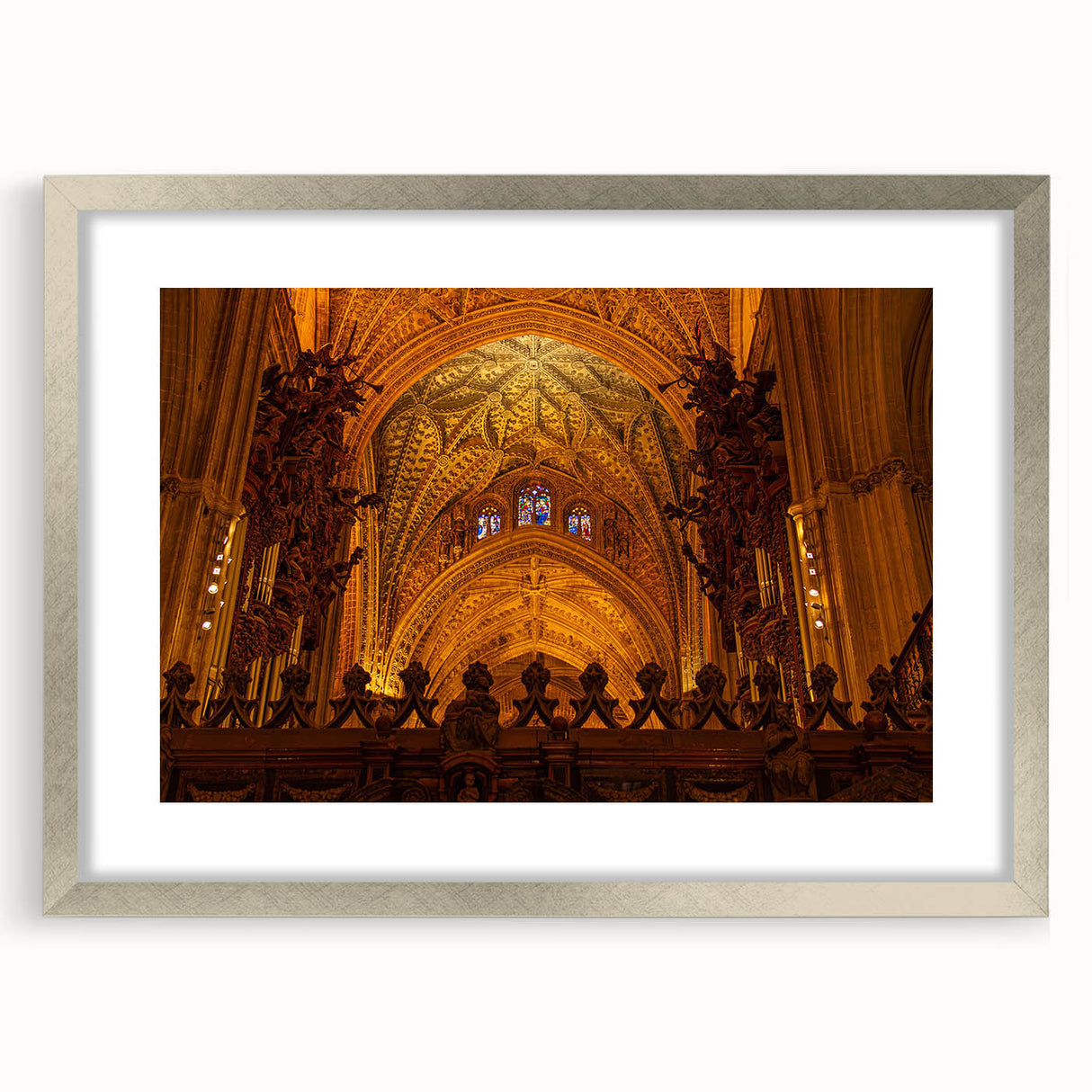 Abstract art print of Andalucia, Spain in muted earth tones on a silver-framed canvas, suitable for dining room decor.
