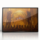 Large abstract wall art depicting Andalucia, Spain in mid-century modernist style, with muted earth tones on framed acrylic.