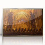 Mid-century modernist art depicting the Andalucian landscape in muted earth tones on a framed acrylic panel.