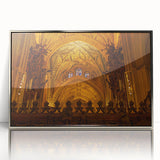 Art deco poster of Andalucia, Spain scenery in silver framed acrylic, featuring muted earth tones.