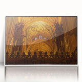 Acrylic print of Andalucian scenery in mid-century modernist style, framed in white, suitable for modern art wall decor.