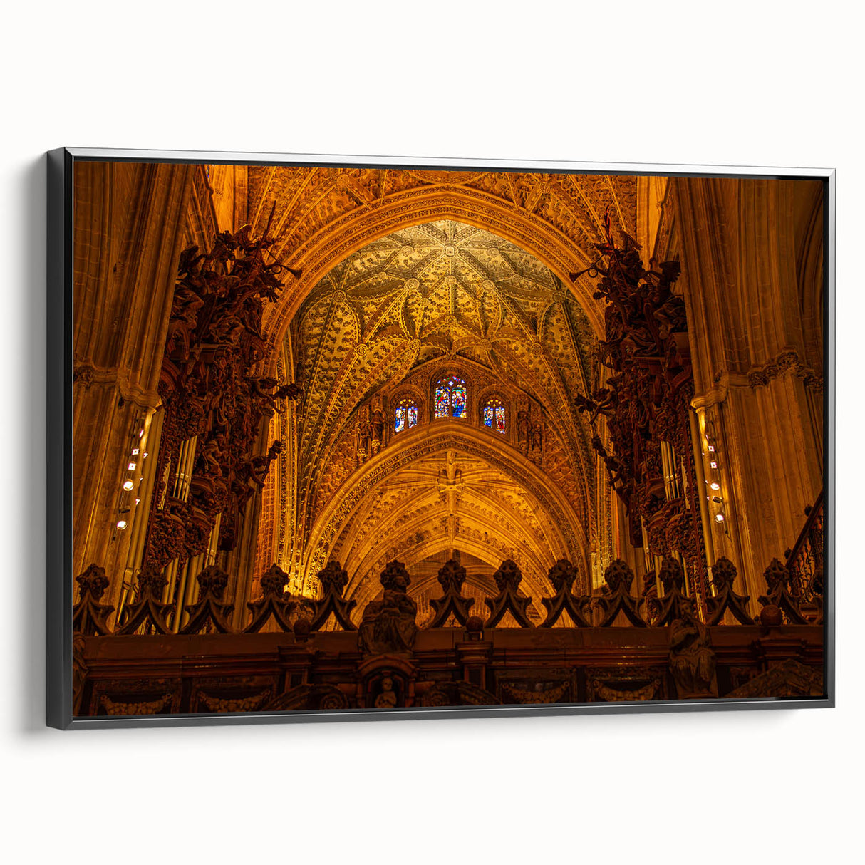 Black and white framed canvas of a vintage Andalucian landscape, ideal for bedroom wall decor.