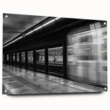 Acrylic print of a Barcelona cityscape in muted earth tones, ideal for dining room art.