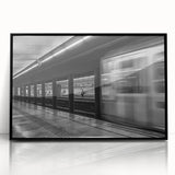 Large abstract wall art depicting a stylized Barcelona skyline in black and white tones on a framed acrylic.