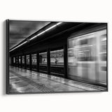 Black and white vintage poster art of Barcelona landscape on framed canvas, ideal for bedroom wall decor.