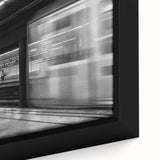 Extra large framed canvas of a textured Barcelona cityscape in black with colorful accents, ideal for living room decor.