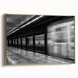 Framed canvas of a vintage-style Barcelona landscape in muted gold and black tones, ideal for bedroom wall art.