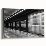 Framed canvas of a colorful Barcelona landscape in vintage poster style, ideal for living room decor.