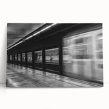 Black and white stretched canvas of Barcelona scenery, ideal for kitchen wall art.