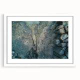 Textured abstract art print of a European scenery in muted earth tones, framed with a white mat, ideal for bedroom art.