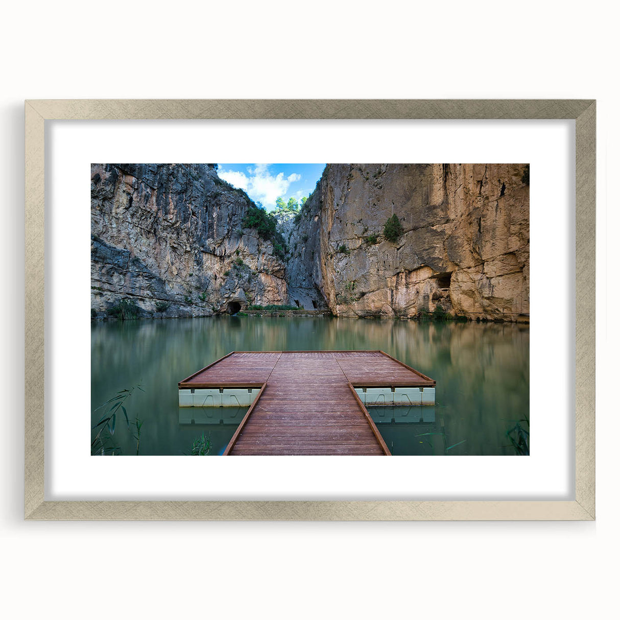 Textured abstract art print depicting a European scenery in muted earth tones, framed in silver, ideal for bedroom art.