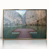 Mid-century modernist acrylic print of Valencia scenery in muted earth tones, framed in gold.