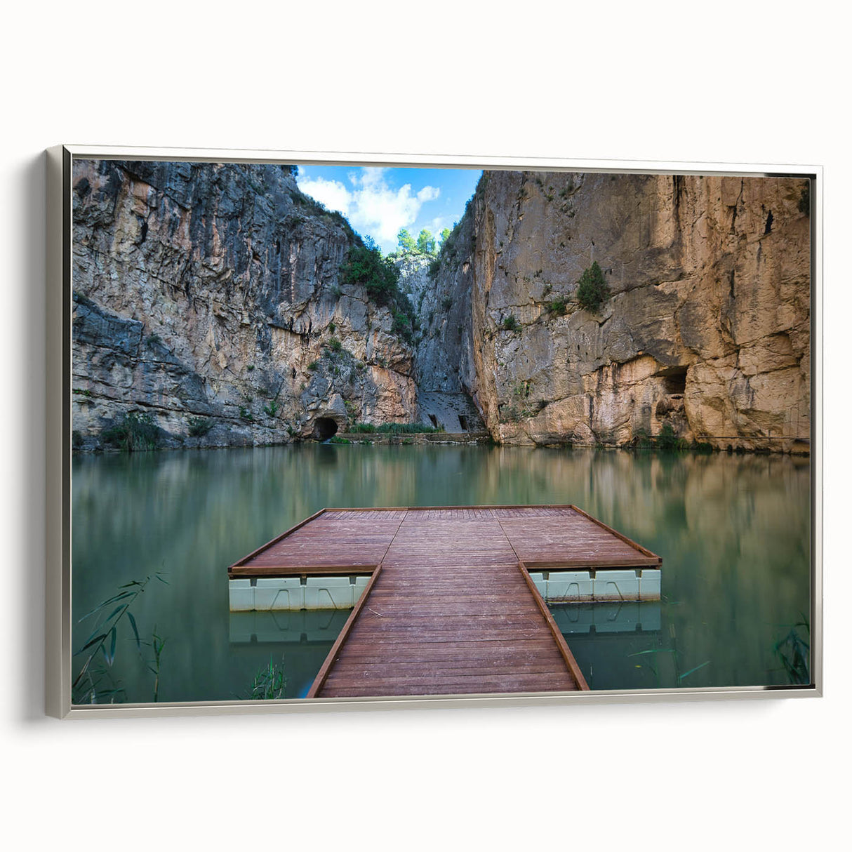 Framed canvas featuring a vintage-style landscape painting of Valencia, Spain with colorful art and black accents.