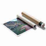 Extra large rolled print of Valencia scenery with vibrant floral elements, ideal for classy bathroom wall art.