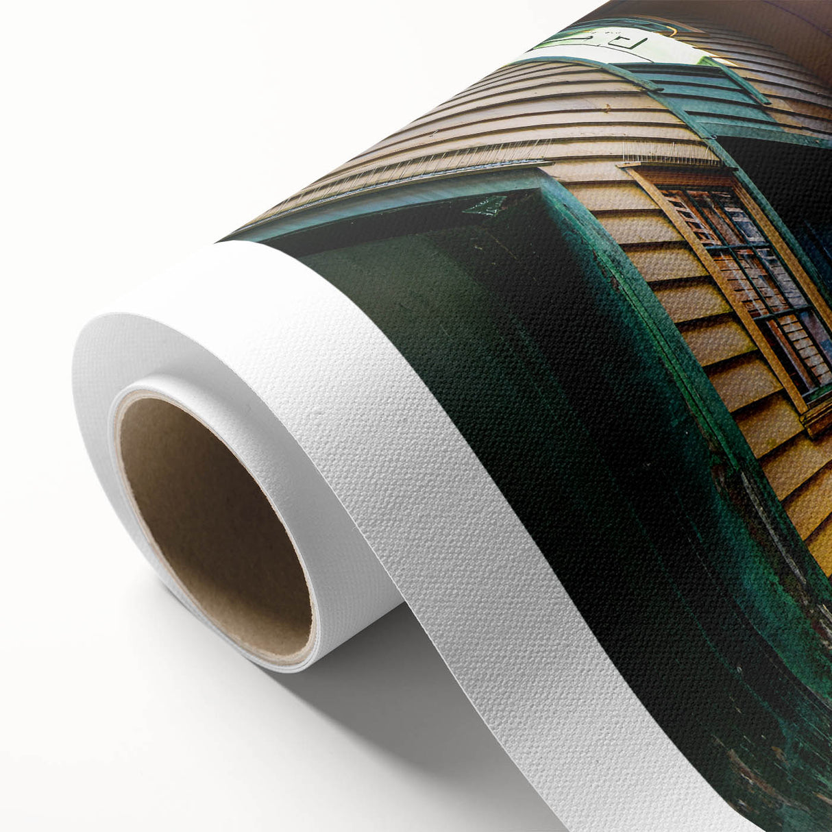Art Deco style poster of Stockholm scenery on rolled canvas, featuring pastel shades, ideal for nursery wall art.