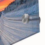 Mid-century modernist abstract landscape in cool blue and green tones on acrylic glass, ideal for dining room art.