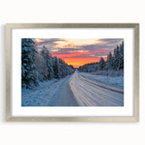 Textured abstract art print of a Swedish scenery in muted green and blue tones on a framed canvas.