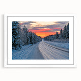 Abstract art print of a serene Swedish landscape in muted green and blue tones, framed with a white mat.