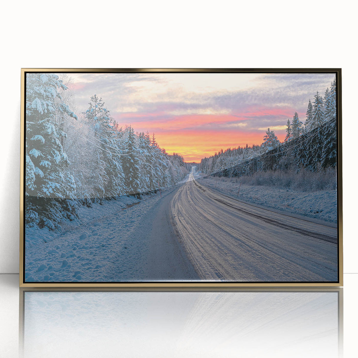 Framed acrylic print of a serene Swedish landscape in soft pastel colors, ideal for modern art wall decor.