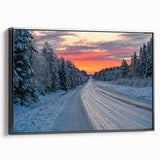 Black and white framed canvas featuring a vintage-style landscape of a Swedish scenery, ideal for bedroom decor.