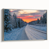 Landscape art painting of a serene Swedish scenery on a framed canvas, featuring muted green and blue tones.