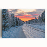 Black and white photograph of a serene Swedish landscape on stretched canvas, suitable for kitchen wall art.