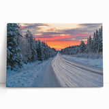 Black and white photograph of a serene Swedish landscape on stretched canvas, ideal for kitchen wall art.