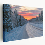 Side view of a stretched canvas featuring a serene Swedish landscape in soft green and blue tones.