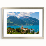 Textured art of abstract Geneva scenery in muted earth tones on a framed silver canvas, ideal for bedroom art.