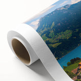 Art Deco style poster of Geneva, featuring muted earth tones on rolled canvas, ideal for nursery wall art or dining room.