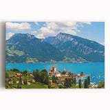 Black and white panoramic view of Geneva on stretched canvas, suitable as large kitchen wall art.