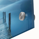 Acrylic print of a large abstract depiction of a Swiss landscape in mid-century modernist style, ideal for dining room art.