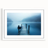 Abstract art print of a European landscape in muted earth tones on a framed white canvas, suitable for dining room decor.