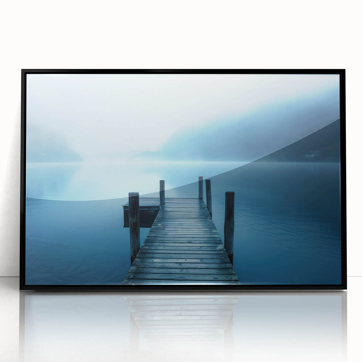 Large abstract wall art depicting a European Swiss scenery in muted earth tones, framed in black acrylic.