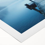 Art deco poster featuring a serene Swiss landscape in muted green and blue, on rolled canvas, ideal for dining room decor.