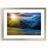 Textured abstract art print depicting a European scenery in muted earth tones, framed with a silver mat.