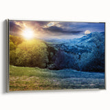 Landscape art painting of a European scenery on framed canvas, featuring muted earth tones, ideal for living room decor.