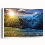 Vintage poster art of a Ukrainian landscape on a framed canvas, featuring vibrant colors ideal for living room decor.