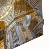 Mid-century modernist large abstract art of Vatican scenery on acrylic glass, using muted earth tones.