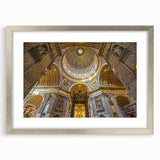 Textured art print of the Vatican scenery in muted earth tones on a framed silver mat, suitable for bedroom decor.