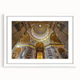 Abstract art print of the Vatican scenery in muted earth tones, framed with a white mat, ideal for dining room decor.