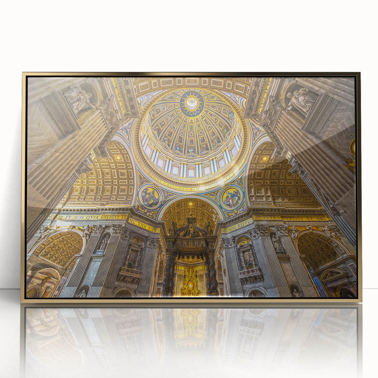 Large acrylic print of the Vatican scenery in gold frame, showcasing mid-century modernist style.